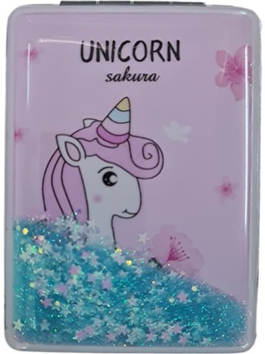 Gigi Panda El Aynası - Unicorn Sakura Yazılı Katlanır Dikdörtgen Makyaj Aynası - Cep, Çanta Aynası