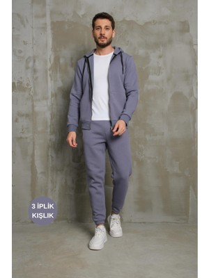 5016 Erkek Kışlık 3 iplik içi Pamuklu Kapşunlu kordonlu Fermuarlı 5016  Erkek Eşofman Takımı