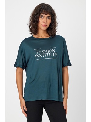 Alexander Gardi Bisiklet Yaka Baskılı Yırtmaçlı T-Shirt (B24-00212)