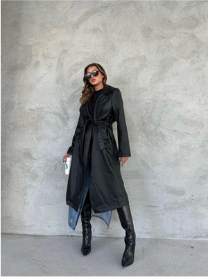 Vess Moda Vegan Kuşaklı Deri Trençkot