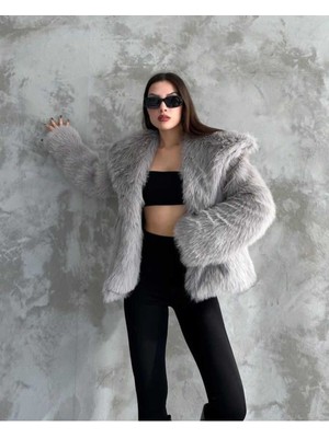 Vess Moda Kadın Premium Kalite Şal Yaka Suni Kürk Mont