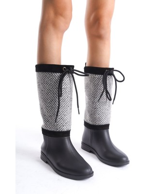 Mubiano MBTB2029-GR Kadın Bağcık Detaylı Gri Yağmur Çizmesi