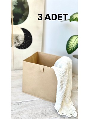 Tekno Trust 3 Adet Bej Kapaksız Dolap Içi Çamaşır Oyuncak Düzenleyici Katlanır Saklama Kutusu 30X30X30 cm