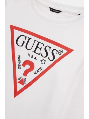 Guess Çocuk Üçgen Logolu Beyaz Sweatshirt