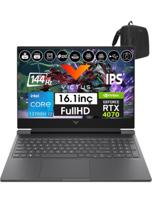 Hp Victus Gaming Laptop 16-R0071NT Intel I7 13700H 24GB Ddr5 512GB SSD 8GB/RTX4070 WINDOWS11PRO 16.1" 144 Hz Fhd IPS Taşınabilir Bilgisayar 88V898EA41+WEBLEGELSINÇANTA