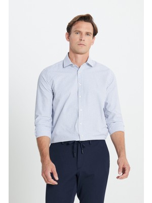 Pamuklu Oxford Slim Fit Dar Kesim Klasik Yaka Armürlü Gömlek