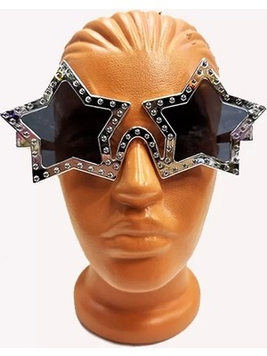 Çerçici Yıldız Şekilli Parlak Metalize Parti Gözlüğü Gümüş Renk 16X7 cm