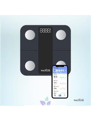 Direct Nexus Bluetooth Bağlantılı Vücut Kitle ve Yağ Ölçer Cam Baskül LCD Ekran