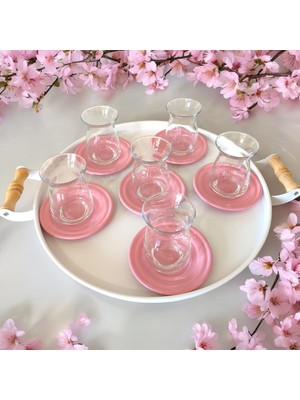 Ece Ev Modası Çay Tabağı-Bardak Altlığı-Metal Açık Pembe Çay Tabağı-Paslanmaz Kararmaz Renkli Çay Tabağı