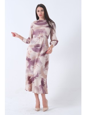 Feminist Lavanta Fırça Darbesi Desenli Modern Şık Elbise 0807769.333