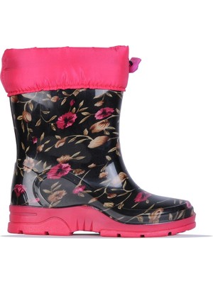 Arısan 227 Siyah Çiçekli Termal Kürklü Kışlık Kız Çocuk Çizme Bot