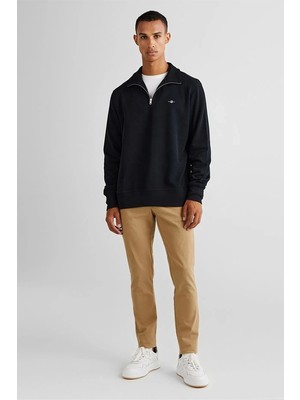 Gant Erkek Siyah Regular Fit Yarım Fermuarlı Sweatshirt