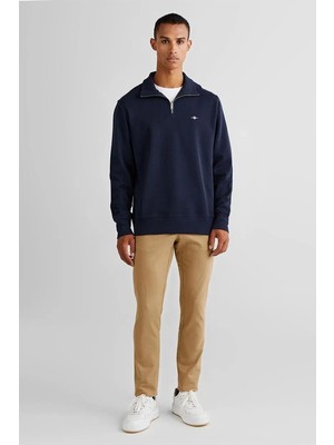 Gant Erkek Lacivert Regular Fit Yarım Fermuarlı Sweatshirt