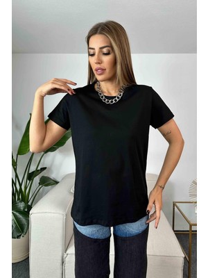 Butik Gardrop Bisiklet Yaka Basic Tişört Siyah