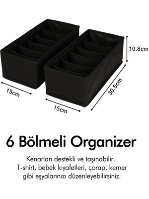 Tekno Trust 2'li Siyah 6 Bölmeli Çocuk Odası Dolap Çekmece İçi Çorap Düzenleyici Petek Akordiyon Organizer