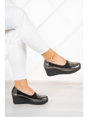 Erkan Saçmacı Priscilla Gümüş Yılan Deri Dolgu Topuklu Streç Günlük Ayakkabı