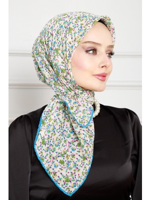 Çiçek Desen Pamuklu Eşarp-Yeşil