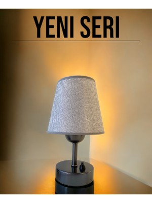 Fey Atelier, Pilli Abajur, pilli Masa Lambası, Pilli gece Lambası, Açık Gri Şapka Siyah Ayak