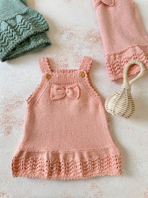 Mila El Örgüsü Kız Bebek Elbise %100 Pamuk Somon
