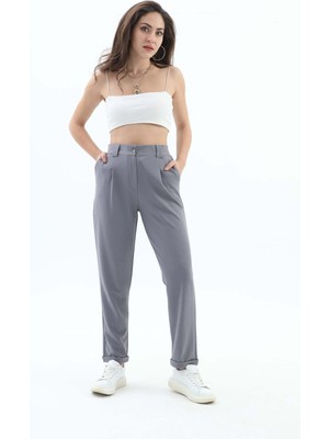Isawella Beli Lastikli Cepli Havuç Pantolon - Gri