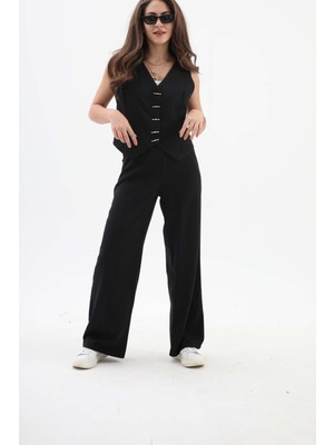 Isawella Düğme Detaylı Yelek - Siyah