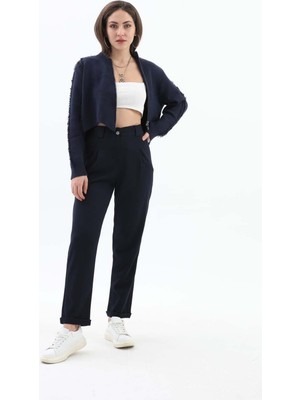 Isawella Beli Lastikli Cepli Havuç Pantolon - Lacivert