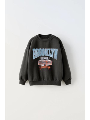 Magu Erkek Çocuk Brooklyn Desenli Sloganlı Kışlık 3 Iplik Pamuklu Sweatshirt Eşofman Alt-Üst Takım