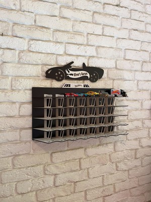 Viven Decor Oyuncak Araba Rafı Spor Araba Temalı 40'lı (KİŞİYE ÖZEL İSİM YAZILABİLİR) 1/64 Ölçekli Hotwheels ve Machbo x  Arabaları Için Uygundur