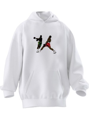 Nmg Tekstil Unisex Premium Pamuk Beyaz  Ali Ring Baskılı 3 Iplik Kapüşonlu Sweatshirt