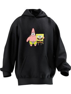 Nmg Tekstil Unisex Premium Pamuk Siyah Sünger Bob Sosis Kanka Baskılı 3 Iplik Kapüşonlu Sweatshirt