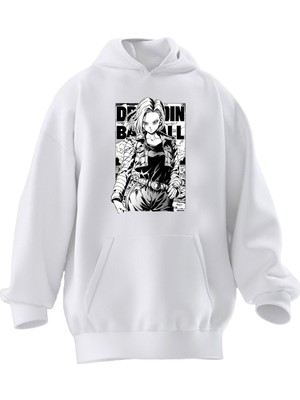 Nmg Tekstil Unisex Premium Pamuk Beyaz  Dradinn Anime Baskılı 3 Iplik Kapüşonlu Sweatshirt