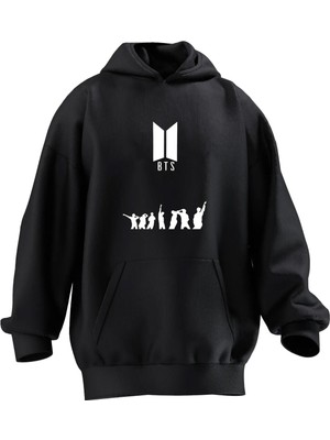 Nmg Tekstil Unisex Premium Pamuk Siyah  Bts Insanlar Baskılı 3 Iplik Kapüşonlu Sweatshirt