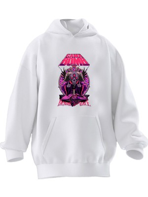 Nmg Tekstil Unisex Premium Pamuk Beyaz  Gama Bomb Baskılı 3 Iplik Kapüşonlu Sweatshirt