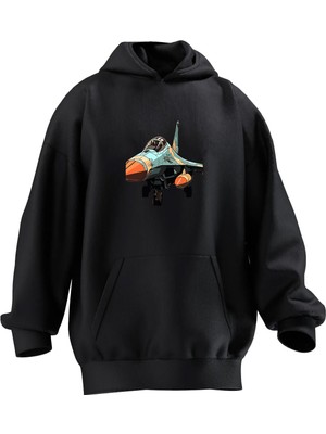 Nmg Tekstil Unisex Premium Pamuk Siyah  F16 Baskılı 3 Iplik Kapüşonlu Sweatshirt
