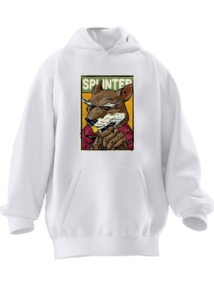 Nmg Tekstil Unisex Premium Pamuk Beyaz Splinter Usta Poster Baskılı 3 Iplik Kapüşonlu Sweatshirt