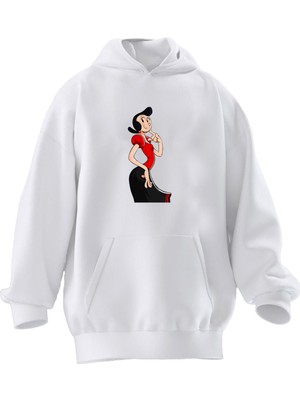 Nmg Tekstil Unisex Premium Pamuk Beyaz Safinaz Baskılı 3 Iplik Kapüşonlu Sweatshirt