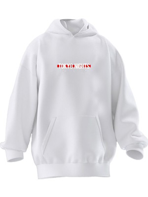 Nmg Tekstil Unisex Premium Pamuk Beyaz Tokyo Night Baskılı 3 Iplik Kapüşonlu Sweatshirt