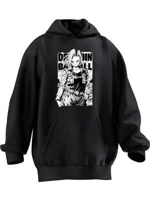 Nmg Tekstil Unisex Premium Pamuk Siyah  Dradinn Anime Baskılı 3 Iplik Kapüşonlu Sweatshirt
