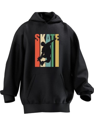 Nmg Tekstil Unisex Premium Pamuk Siyah Skate Boarding Baskılı 3 Iplik Kapüşonlu Sweatshirt