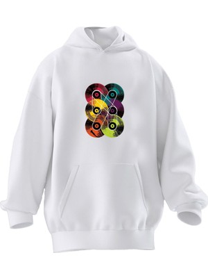 Nmg Tekstil Unisex Premium Pamuk Beyaz  CD Renkli Baskılı 3 Iplik Kapüşonlu Sweatshirt