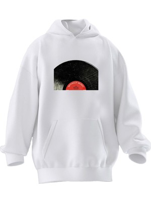 Nmg Tekstil Unisex Premium Pamuk Beyaz  Plak Baskılı 3 Iplik Kapüşonlu Sweatshirt