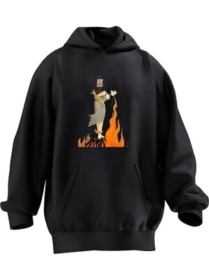 Nmg Tekstil Unisex Premium Pamuk Siyah  Idam Kadın Baskılı 3 Iplik Kapüşonlu Sweatshirt