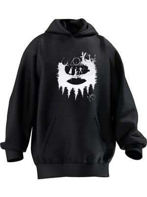 Nmg Tekstil Unisex Premium Pamuk Siyah  Kızılderili Kabilesi Baskılı 3 Iplik Kapüşonlu Sweatshirt