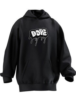Nmg Tekstil Unisex Premium Pamuk Siyah  Dope Yazı Baskılı 3 Iplik Kapüşonlu Sweatshirt