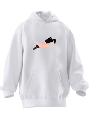 Nmg Tekstil Unisex Premium Pamuk Beyaz  Jimnastik Kadın Sporcu Baskılı 3 Iplik Kapüşonlu Sweatshirt