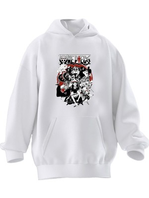 Nmg Tekstil Unisex Premium Pamuk Beyaz  One Piece Poster Baskılı 3 Iplik Kapüşonlu Sweatshirt