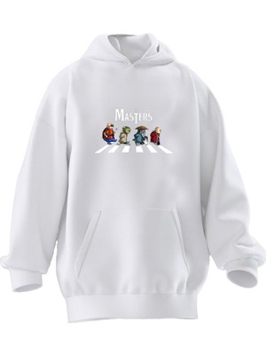 Nmg Tekstil Unisex Premium Pamuk Beyaz  Masters Yürüyüş Baskılı 3 Iplik Kapüşonlu Sweatshirt