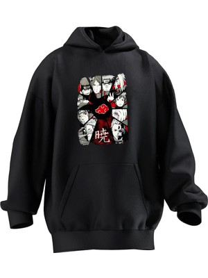 Nmg Tekstil Unisex Premium Pamuk Siyah  Çoklu Anime Poster Baskılı 3 Iplik Kapüşonlu Sweatshirt