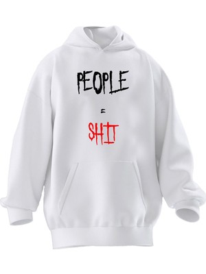 Nmg Tekstil Unisex Premium Pamuk Beyaz  People Shit Baskılı 3 Iplik Kapüşonlu Sweatshirt