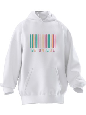 Nmg Tekstil Unisex Premium Pamuk Beyaz  Be Unique Baskılı 3 Iplik Kapüşonlu Sweatshirt